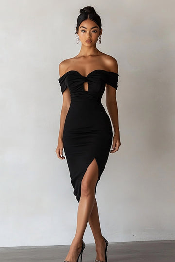 Robe de graduation midi moulante noire avec trou de serrure